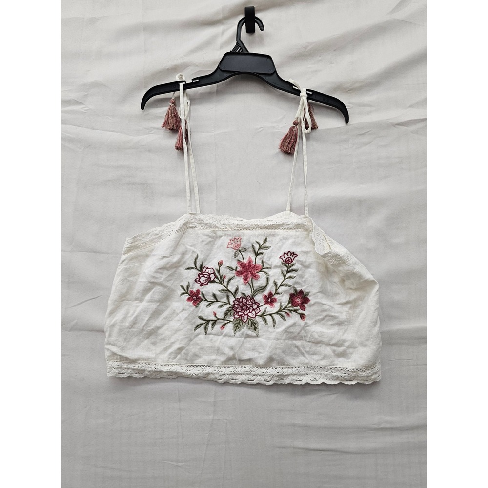 Universal Thread Womens Embroidered Cami Top White Linen Blend Casual Size Large